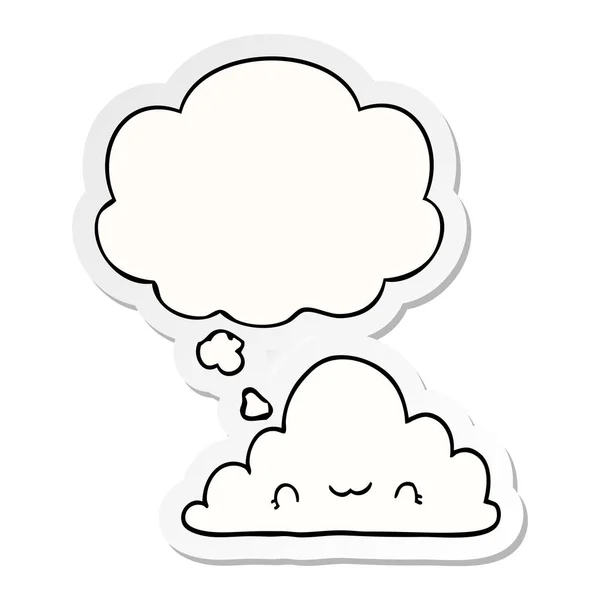 Bonito cartoon nuvem e pensamento bolha como um adesivo impresso — Vetor de Stock