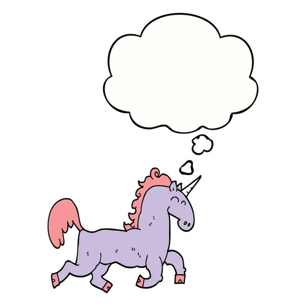 Dibujos animados unicornio y burbuja de pensamiento — Vector de stock