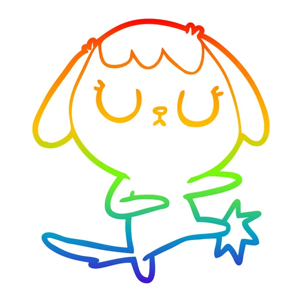 かわいい漫画の犬を描く虹のグラデーションライン — ストックベクタ