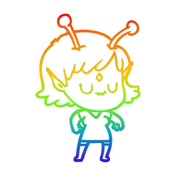 Arco-íris linha gradiente desenho cartoon menina alienígena —  Vetores de Stock
