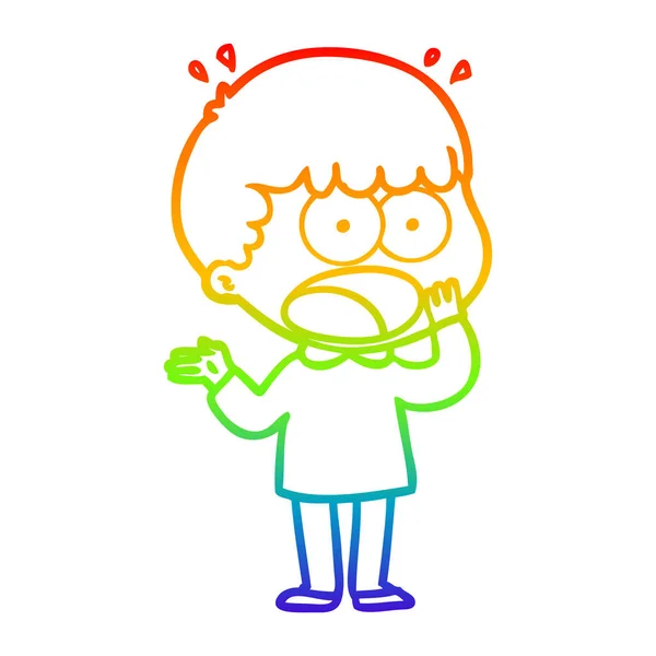 Rainbow gradient line drawing cartoon shocked man gasping — Stock Vector