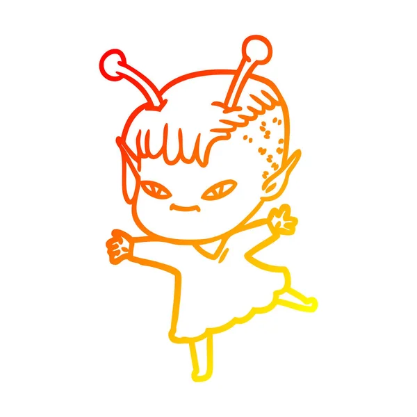 Linha gradiente quente desenho bonito cartoon menina alienígena — Vetor de Stock