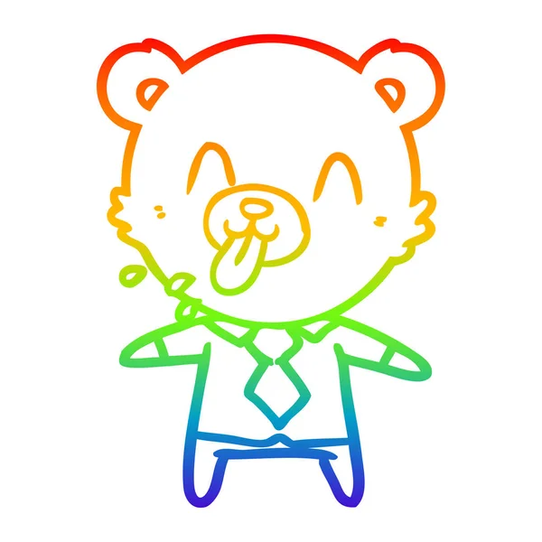 Rainbow gradient line drawing rude cartoon bear boss — Stock Vector