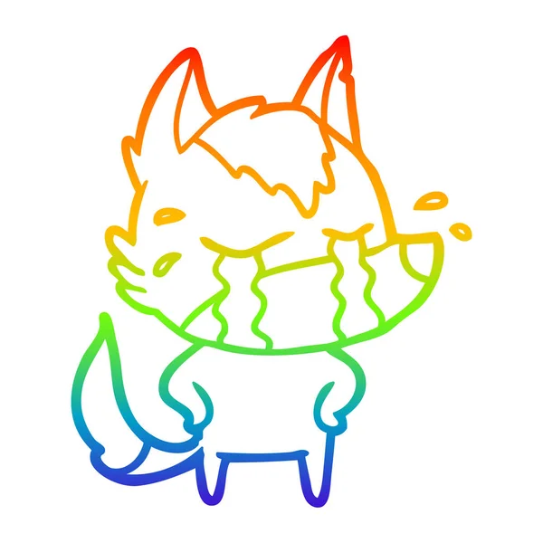 Rainbow gradient linje ritning tecknad Crying Wolf — Stock vektor