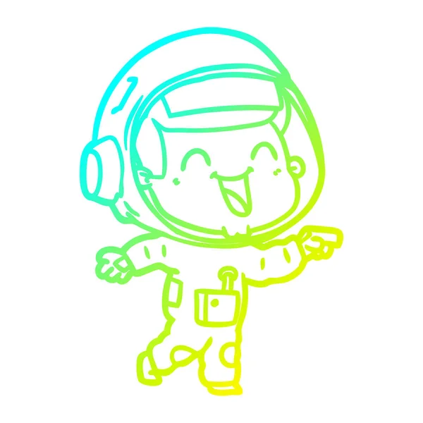 Cold gradient line drawing happy cartoon astronaut — Stock Vector