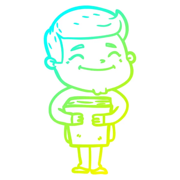 本を持っている幸せな漫画の男を描く冷たいグラデーションライン — ストックベクタ