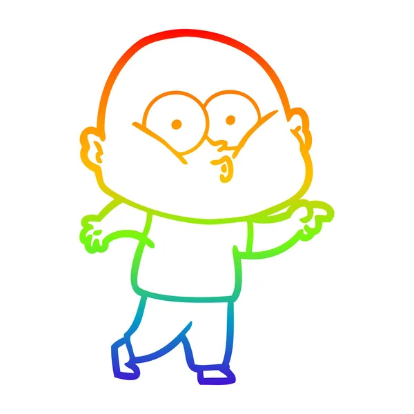 Rainbow gradient line drawing cartoon bald man staring — Stock Vector
