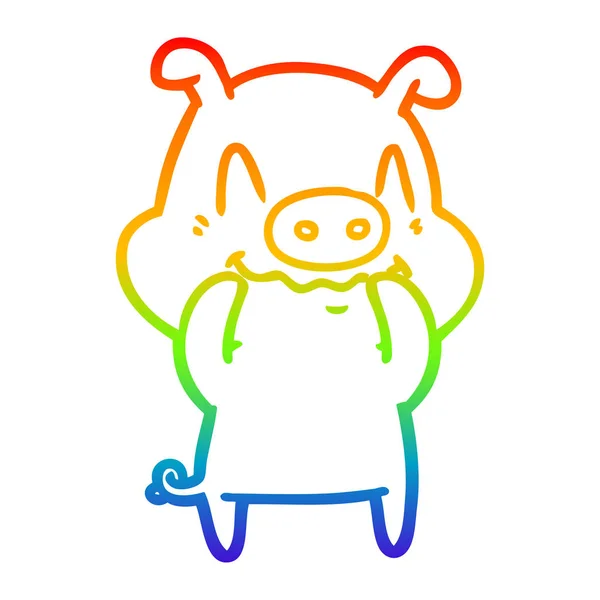 Rainbow gradient ligne dessin nerveux dessin animé porc — Image vectorielle