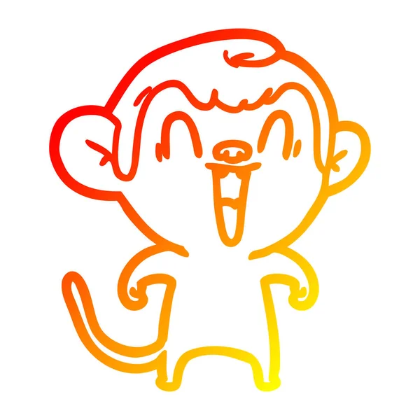 Caldo gradiente linea disegno cartone animato ridere scimmia — Vettoriale Stock