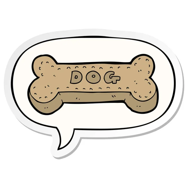 Cartoon hond biscuit en toespraak bubble sticker — Stockvector