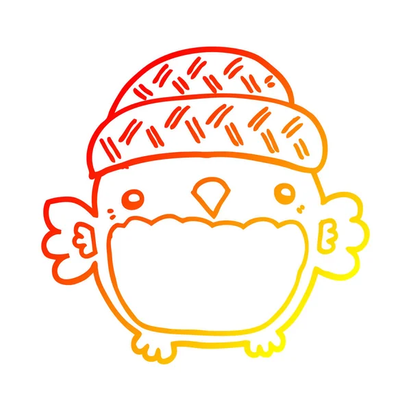 Chaud dégradé ligne dessin mignon dessin animé hibou dans chapeau — Image vectorielle