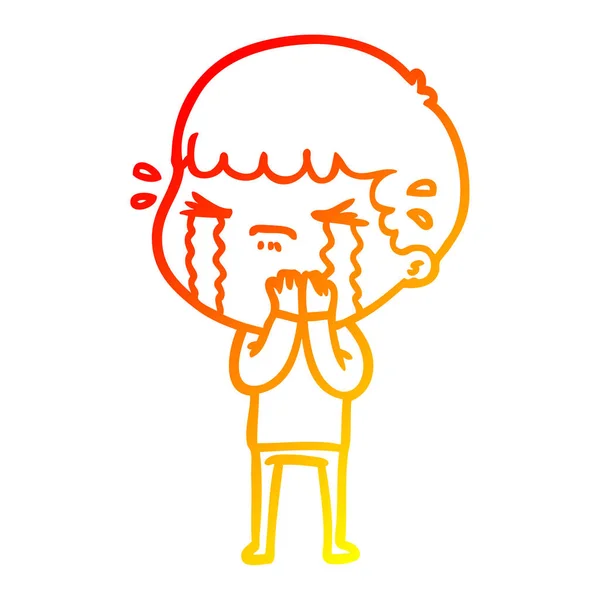 Čára teplého přechodu kresba kreslený muž pláč — Stockový vektor