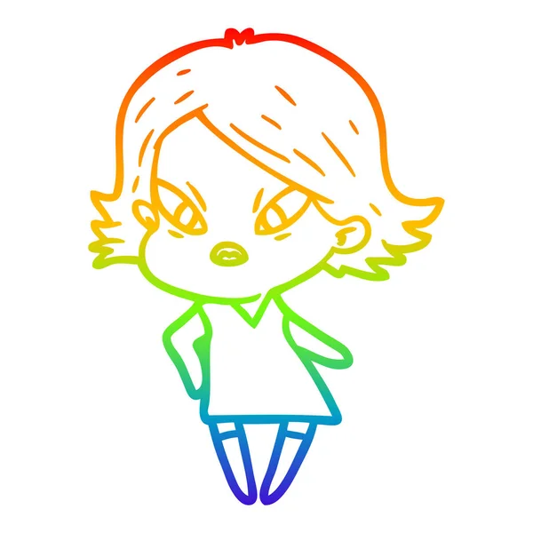 Rainbow gradient ligne dessin dessin animé femme stressée — Image vectorielle
