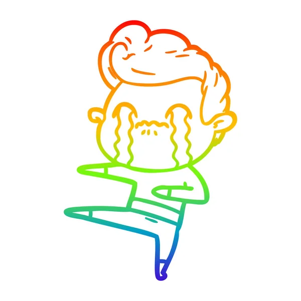 Rainbow gradient line drawing cartoon man crying — Stock Vector