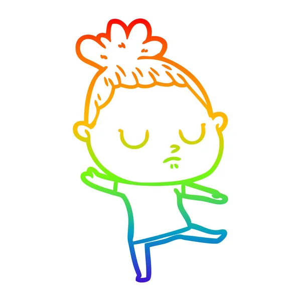 Rainbow gradient linje ritning tecknad lugn kvinna — Stock vektor