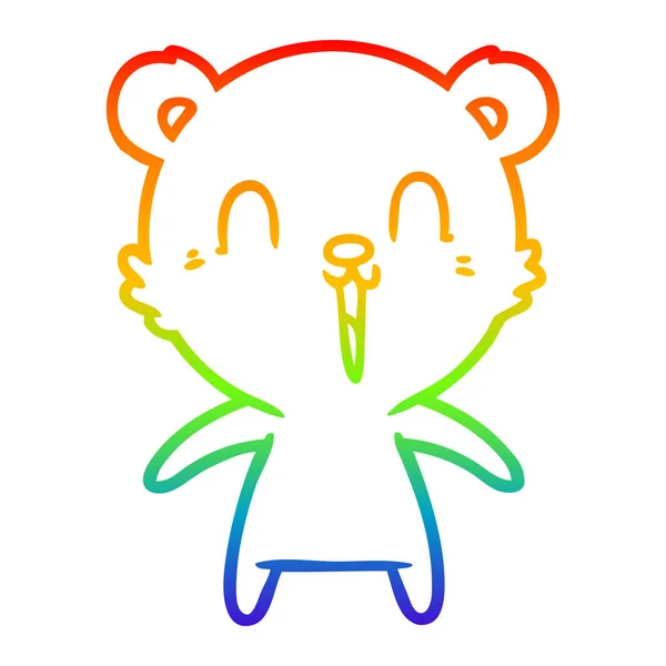 Rainbow gradient line drawing happy laughing cartoon bear — Stock Vector