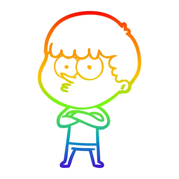 Arco iris gradiente línea dibujo dibujos animados curioso chico — Vector de stock