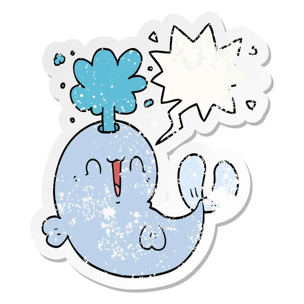 卡通鲸喷出水和语音泡沫苦恼的粘棒 — 图库矢量图片