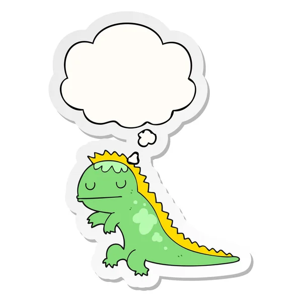 Cartoon dinosaurus en dacht Bubble als een gedrukte sticker — Stockvector