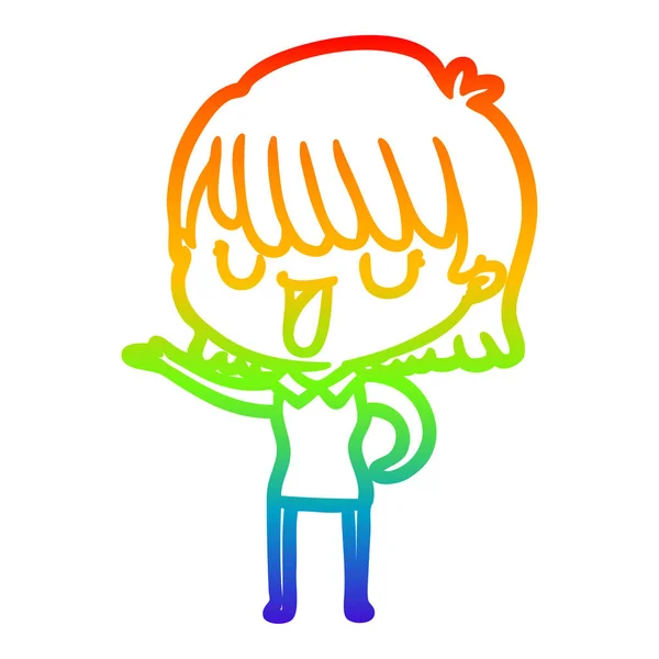 Regenboog gradiënt lijntekening cartoon vrouw — Stockvector