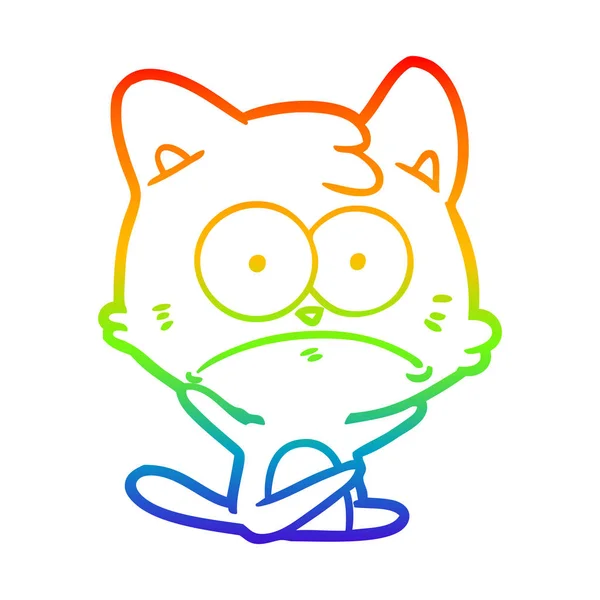 Regenboog gradiënt lijntekening cartoon nerveuze kat — Stockvector