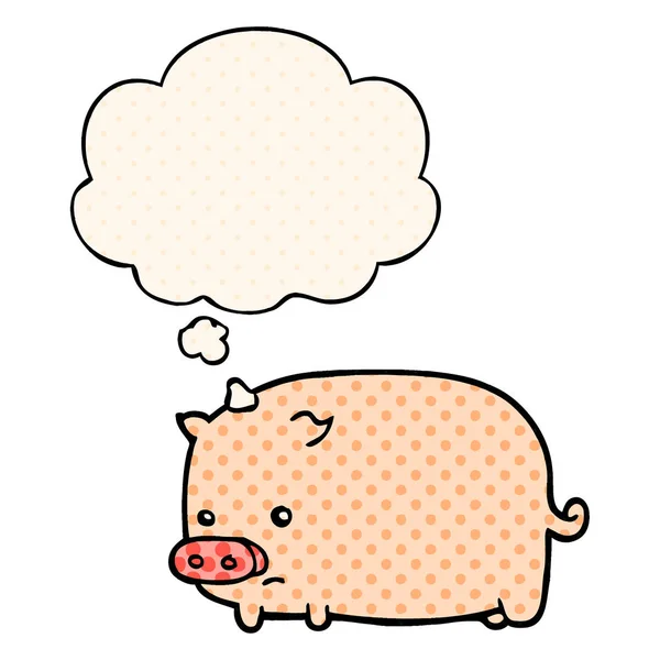 Cute cartoon pig and thought bubble in comic book style — Stock Vector