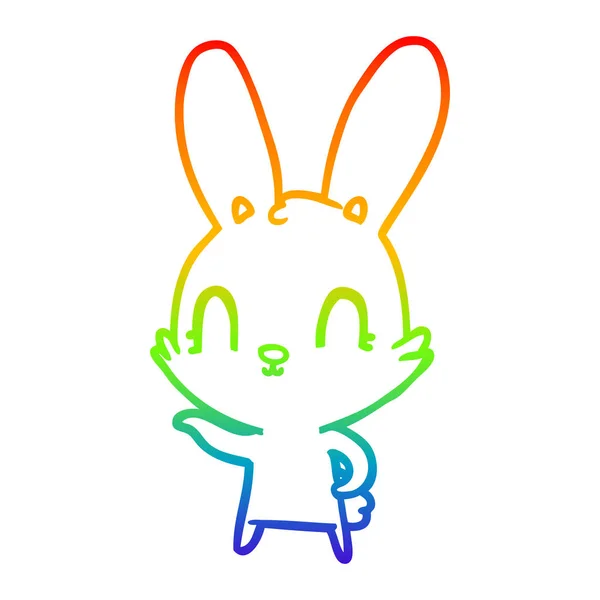 Arco-íris linha gradiente desenho bonito coelho desenhos animados — Vetor de Stock