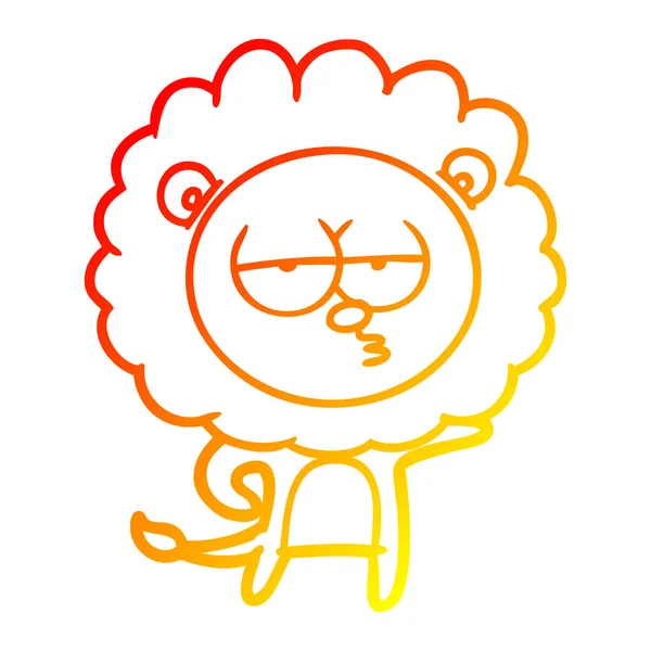 Linea gradiente caldo disegno cartone animato leone annoiato — Vettoriale Stock
