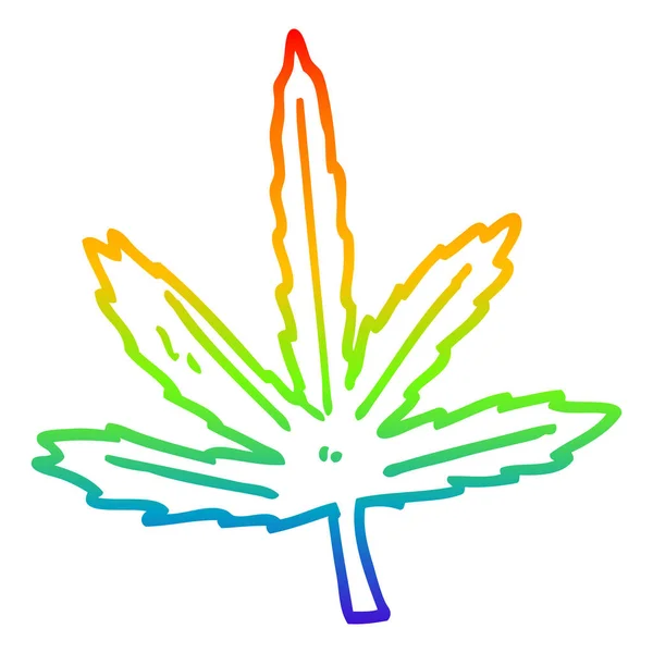 虹のグラデーションライン描画漫画マリファナの葉 — ストックベクタ