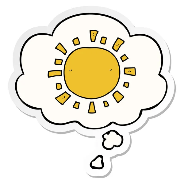 Cartoon sun and thought bubble as a printed sticker — Stock Vector