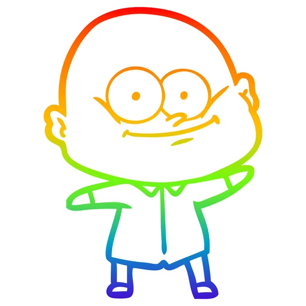 Arco-íris linha gradiente desenho cartoon homem careca olhando — Vetor de Stock