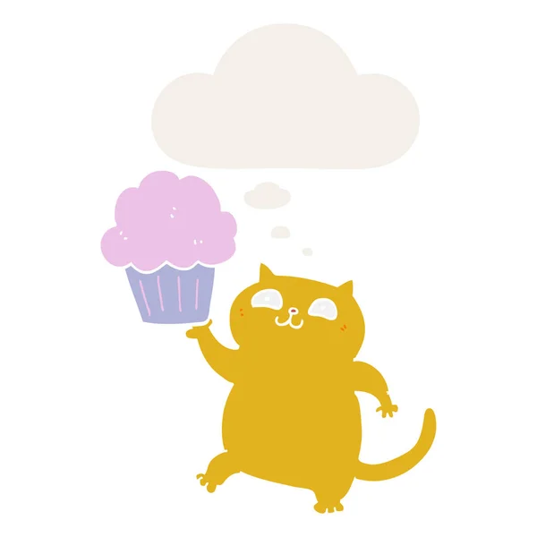Karikatúra macska Cupcake és a gondolat buborék retro stílusban — Stock Vector