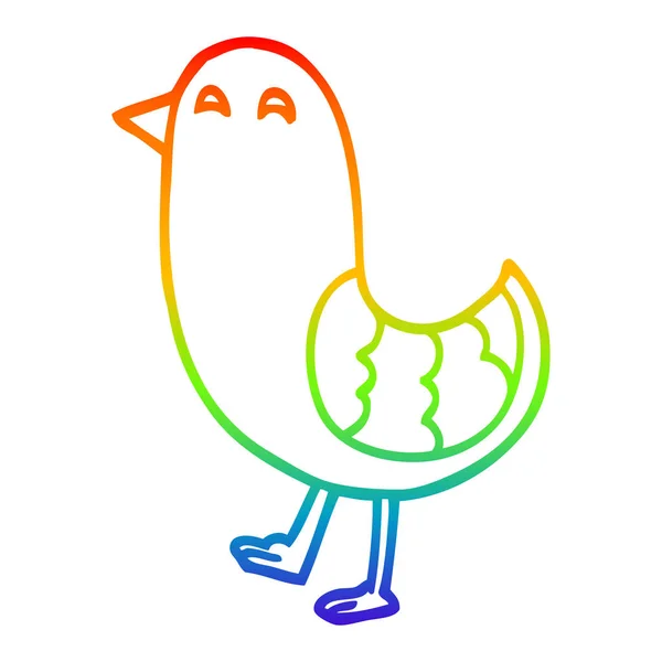 Rainbow gradient linje ritning tecknad röd fågel — Stock vektor