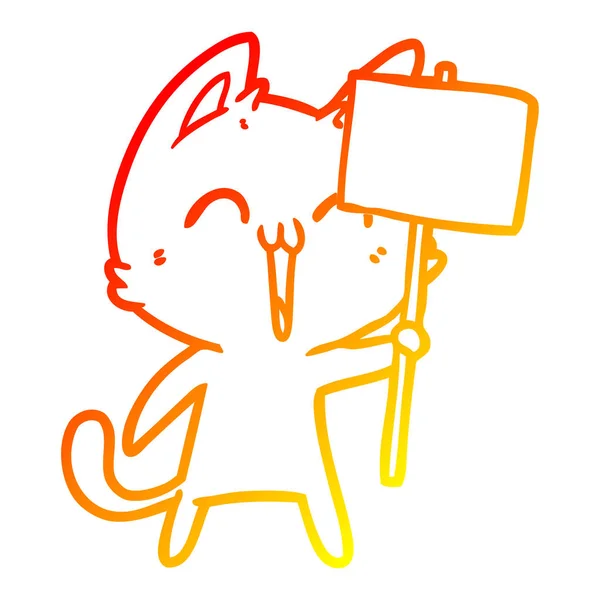 Línea de gradiente caliente dibujo feliz gato de dibujos animados — Vector de stock