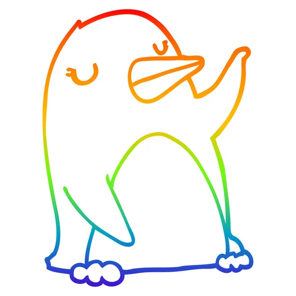 Gradient arc-en-ciel dessin de ligne Pingouin dessin animé — Image vectorielle
