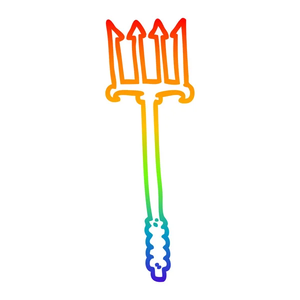 Línea de gradiente arco iris dibujo dibujos animados tridente de oro — Vector de stock