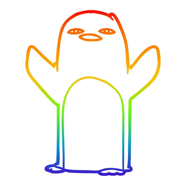 Disegno linea gradiente arcobaleno Pinguino cartone animato — Vettoriale Stock
