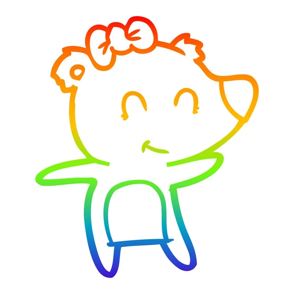 Regenbogen-Gradienten-Linie Zeichnung weiblichen Bären Karikatur — Stockvektor