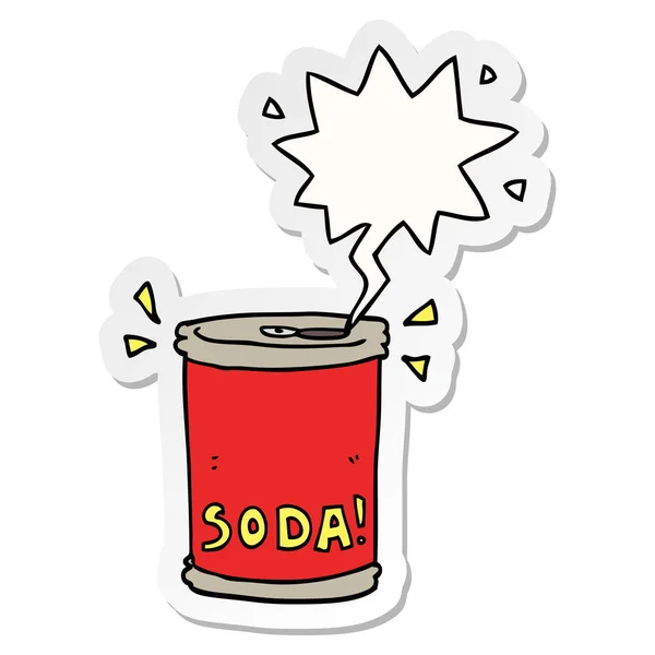 Cartoon soda can and speech bubble sticker — Stock Vector