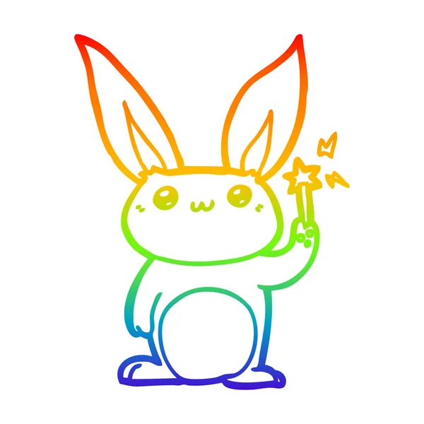 Rainbow gradient line drawing cute cartoon rabbit — Stock Vector