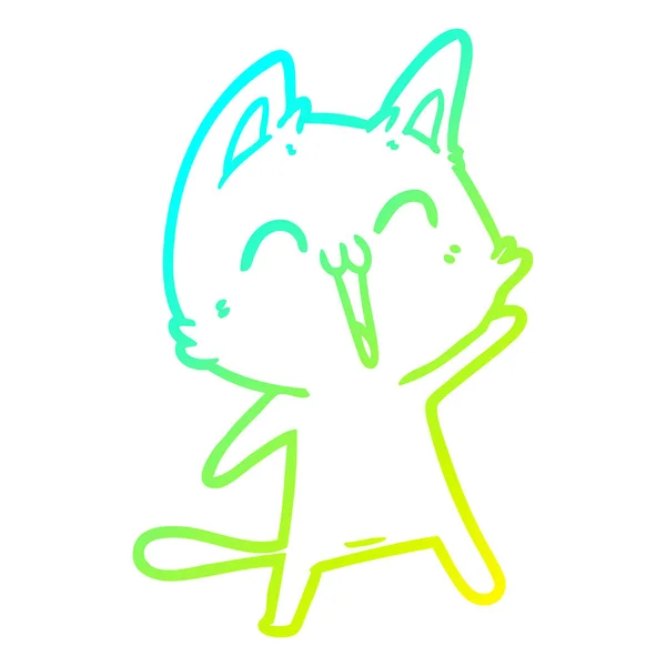 Studená přechodová linie kreslení šťastná Kreslená kočka — Stockový vektor
