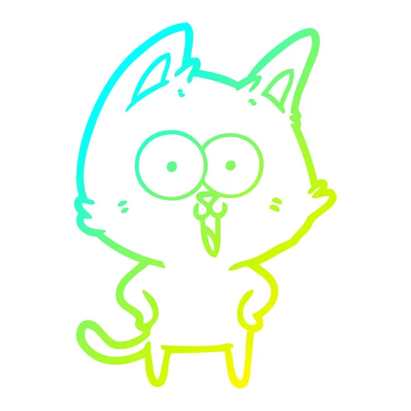 冷たいグラデーションライン描画面白い漫画の猫 — ストックベクタ