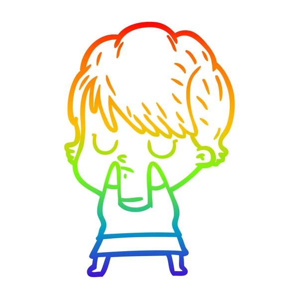 Rainbow gradient line drawing cartoon woman — Stock Vector