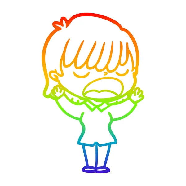 Rainbow gradient ligne dessin dessin animé femme parler fort — Image vectorielle