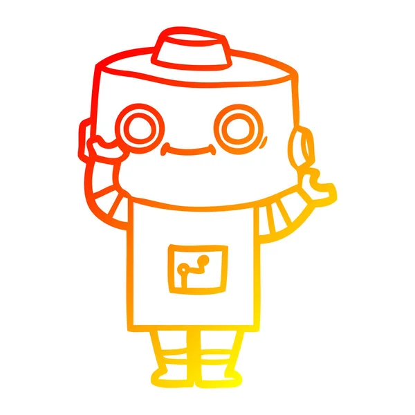 Línea de gradiente caliente dibujo robot de dibujos animados — Vector de stock