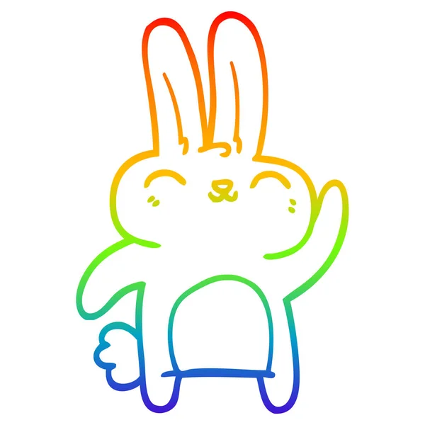 Rainbow gradient linje ritning tecknad lycklig Bunny — Stock vektor