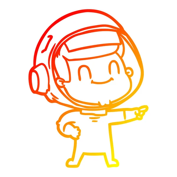 Chaud gradient ligne dessin heureux dessin animé astronaute homme — Image vectorielle