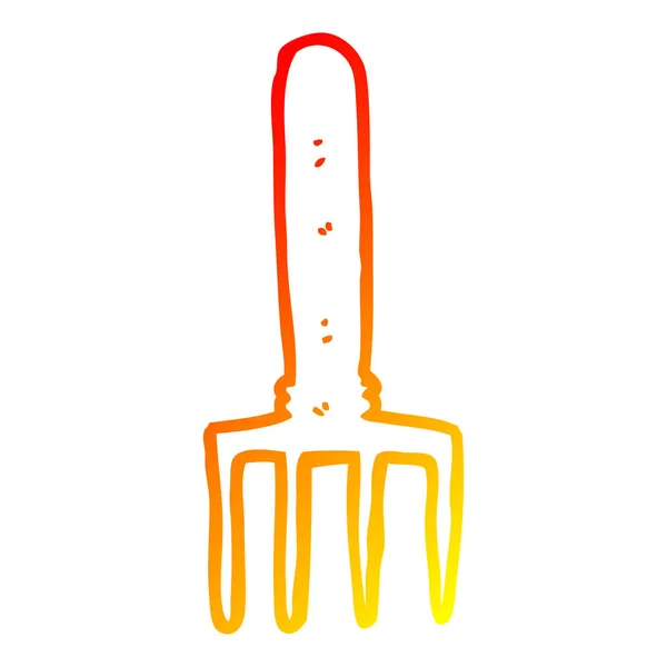 Línea de gradiente caliente dibujo tenedor de dibujos animados — Vector de stock