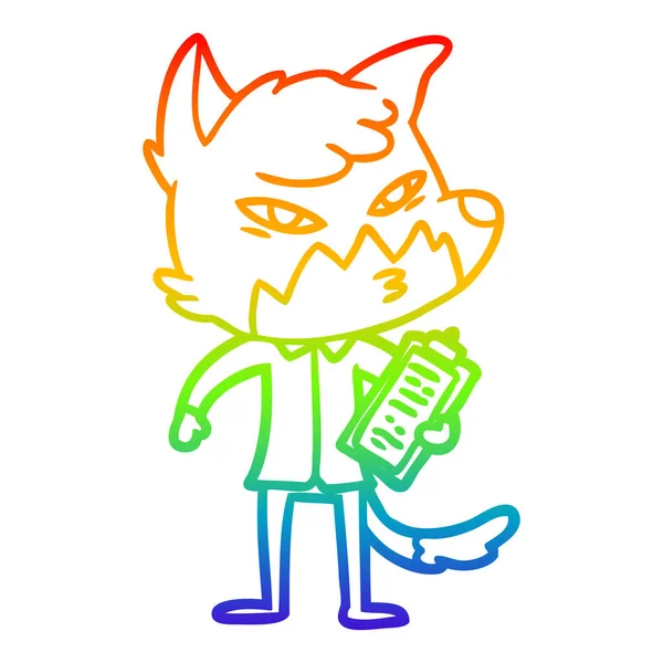 Regenboog gradiënt lijntekening Clever cartoon Fox — Stockvector