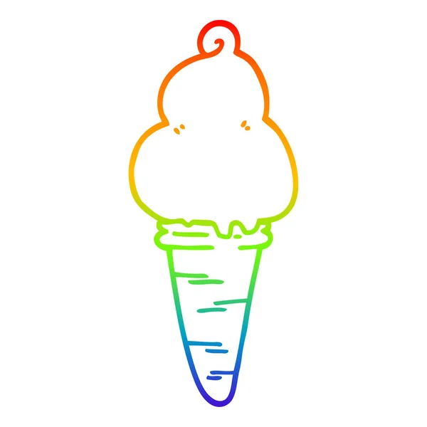 Радужная градиентная линия рисования мультяшного мороженого — стоковый вектор